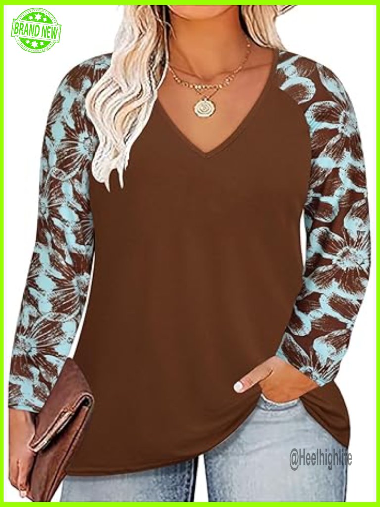 Plus Size Long Sleeve Tunic T-Shirt Loose Fit Soft Stretch Fabric Xl-5xl